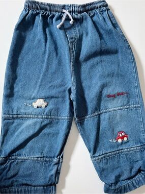 Vintage Retro 90s Rodin Toddler Baggy Denim Pants Embroidered Cars 2T/3T